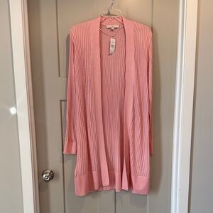 LOFT Soft Pink Ribbed Long Cardigan Size L
